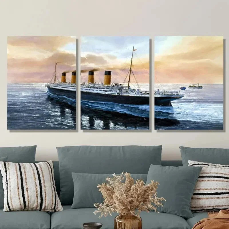 3pcs Modern Cruise Ship Metal Print Ready to Hang Art