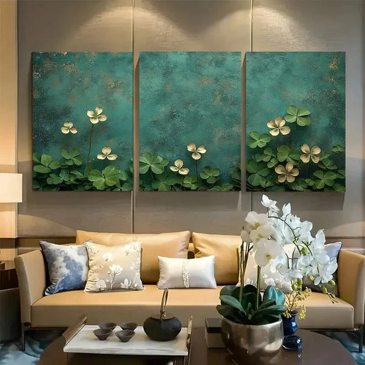 3pcs Vertical Botanical Clover Metal Print Ready to Hang Art