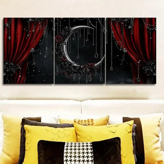3pcs Black moon and red scenery Metal Print Ready to Hang Art