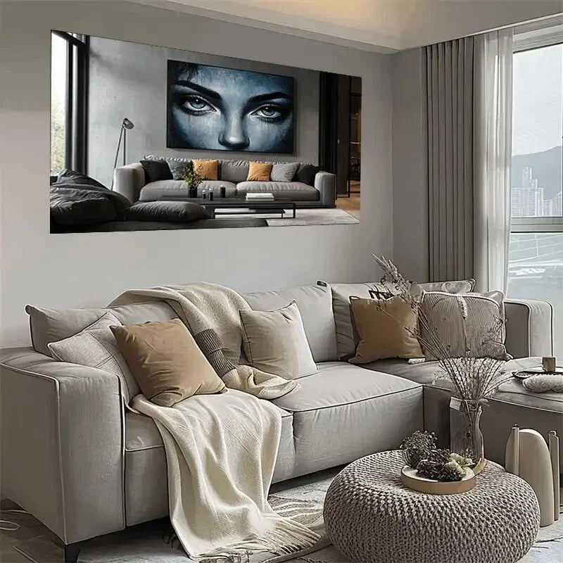 Modern Abstract Blue and Black Wall Art wall canvas office home room framed 120x60cm