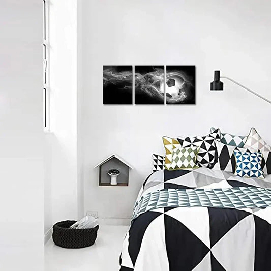 3pcs Black & White Soccer Ball Metal Print Ready to Hang Art