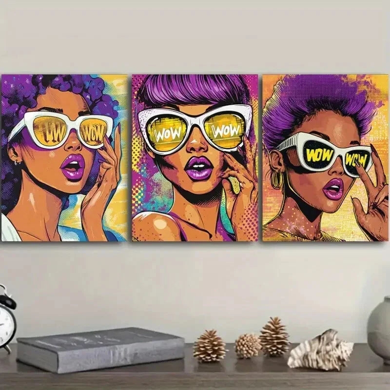 3pcs Surprised girl poster Wall Art Set Canvas Framed 40x60cm - High Quality Print 100% Australian Made Wall Canvas Ready to Hang