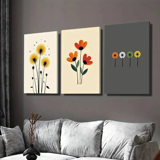 3pcs Vibrant Floral & Dandelion Beige, Red Wall Art Set Canvas Framed 40x60cm - High Quality Print 100% Australian Made Wall Canvas Ready to Hang