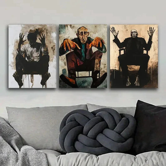 3pcs Eccentric & Surreal Decadent Man Paintings Metal Print Ready to Hang Art