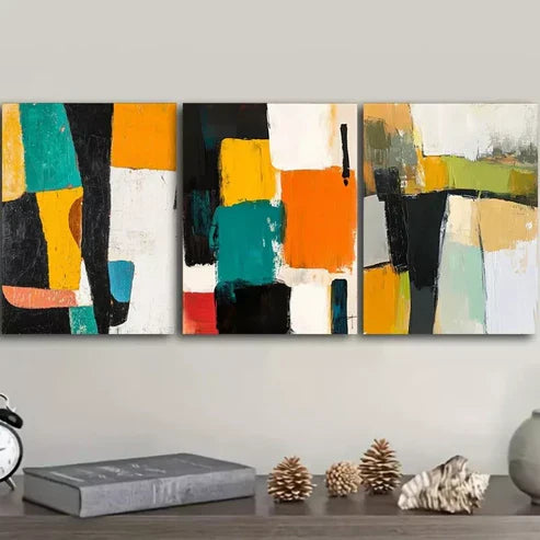 3pcs Abstract Design In Black White And Yellow Wall Art Set Canvas Framed 60x90cm - High Quality Print 100% Australian Made Wall Canvas Ready to Hang