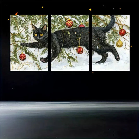 3pcs Charming Black Cat Canvas Framed 40x60cm - High Quality Print 100% Australian Made Wall Canvas Ready to Hang