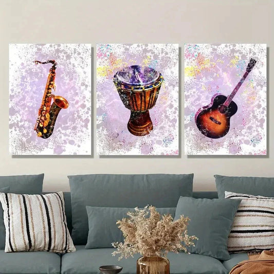 3pcs Saxophone bass drum guitar Metal Print Ready to Hang Art