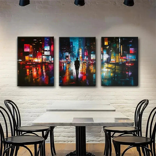3pcs City Nightscape Abstract Reflection Perfect Wall Art Set Canvas Framed 40x60cm - High Quality Print 100% Australian Made Wall Canvas Ready to Hang