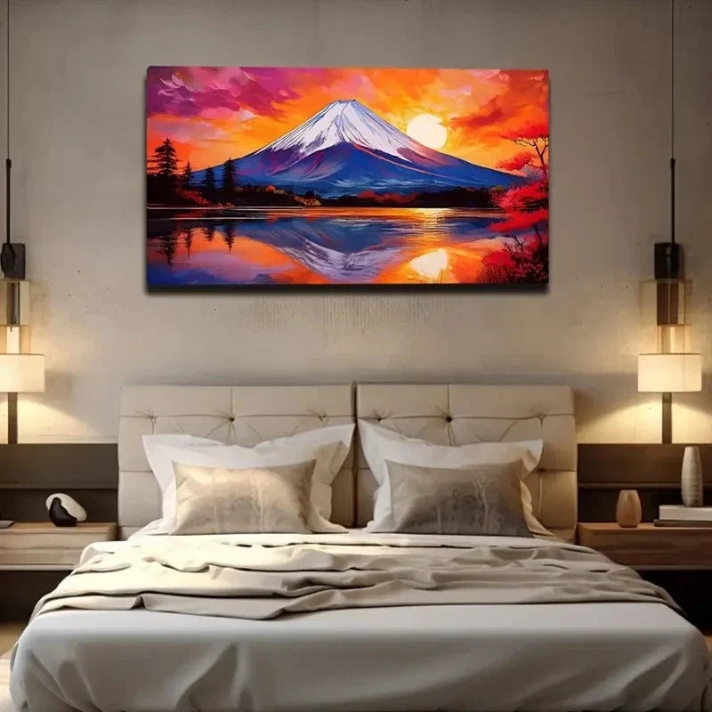 Vibrant Snow Mountain Sunset Wall Art Canvas Office Home Room Framed 120x60cm