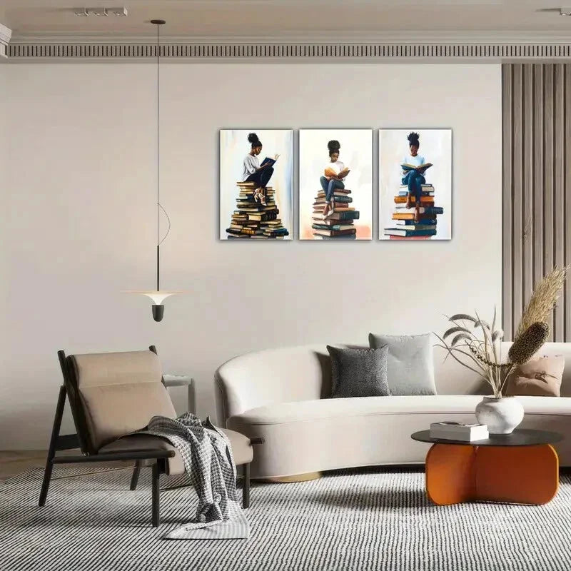 3pcs Modern African American Reading Art Posters Metal Print Ready to Hang Art