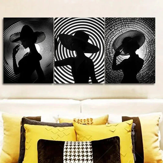 3pcs The girl under the circle Wall Art Set Canvas Framed 40x60cm - High Quality Print 100% Australian Made Wall Canvas Ready to Hang