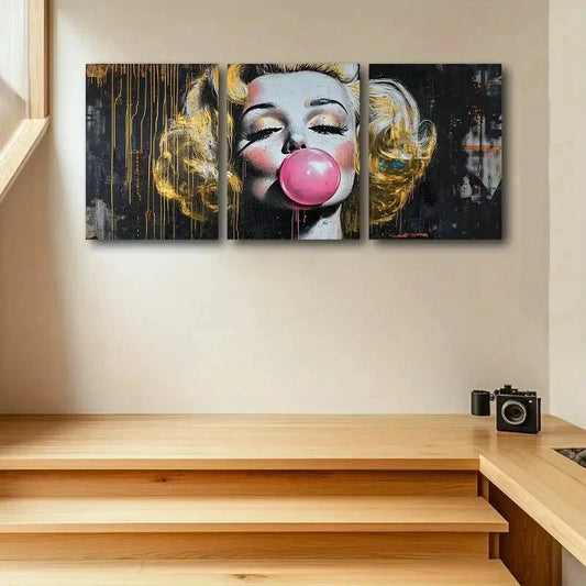 3pcs Marilyn Monroe Bubble Gum Vibrant Pop Art Metal Print Ready to Hang Art