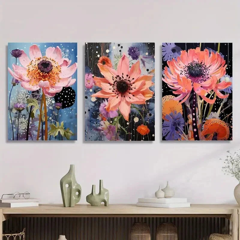 3pcs Modern Retro Cornflower Landscape Metal Print Ready to Hang Art