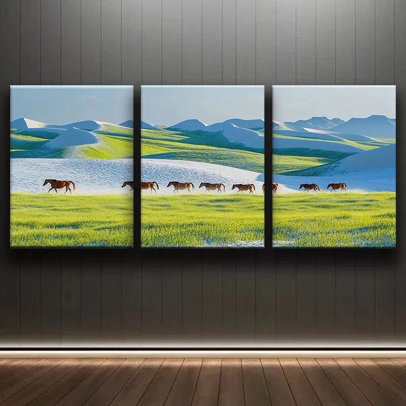 3pcs The Grass Is Green Painting Metal Print Ready to Hang Art
