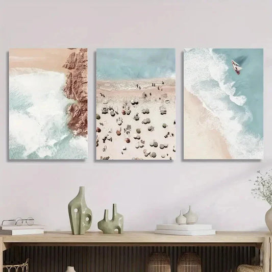 3pcs Beach Aerial Scenes Landscape Metal Print Ready to Hang Art