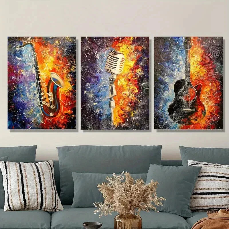 3pcs Jazz abstract art, colorful saxophone Metal Print Ready to Hang Art