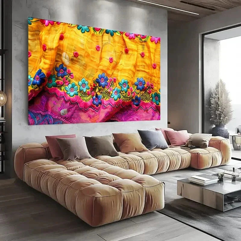 Vibrant Indian Handicraft Wall Art wall canvas office home room framed 120x60cm