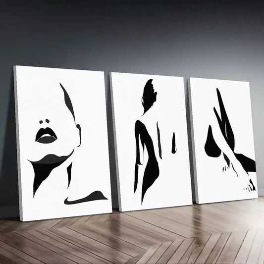 3pcs Abstract Black and White Female Figure Canvas Framed 40x60cm - High Quality Print 100% Australian Made Wall Canvas Ready to Hang