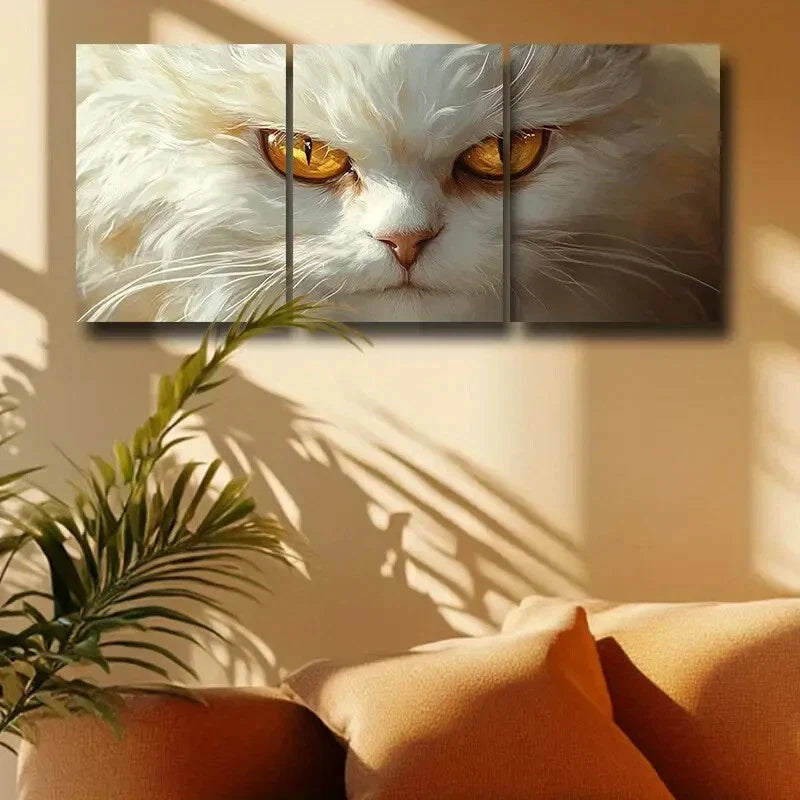 3pcs Golden Persian White Cat Metal Print Ready to Hang Art