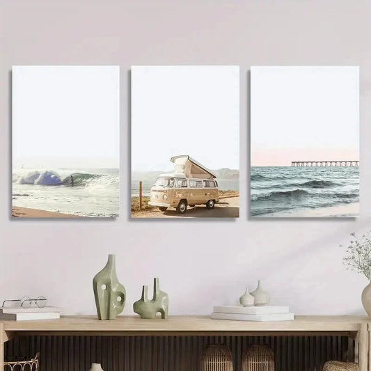 3pcs San Diego California beach, waves Metal Print Ready to Hang Art