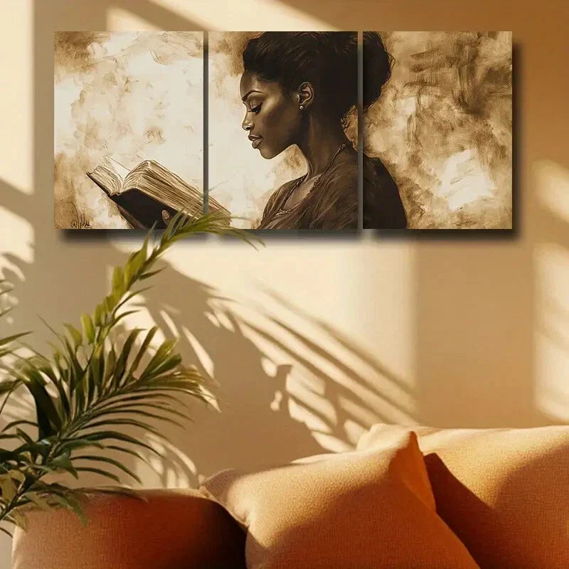 3pcs Women reading a Book Design Metal Print Ready to Hang Art
