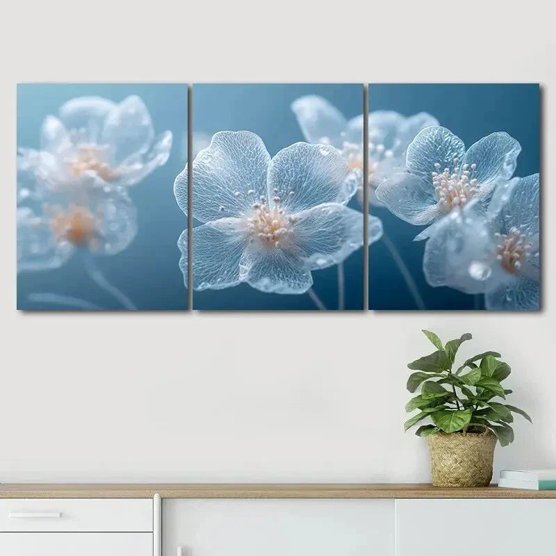 3pcs Elegant White Cherry Blossom Blue Perfect Wall Art Set Canvas Framed 40x60cm - High Quality Print 100% Australian Made Wall Canvas Ready to Hang