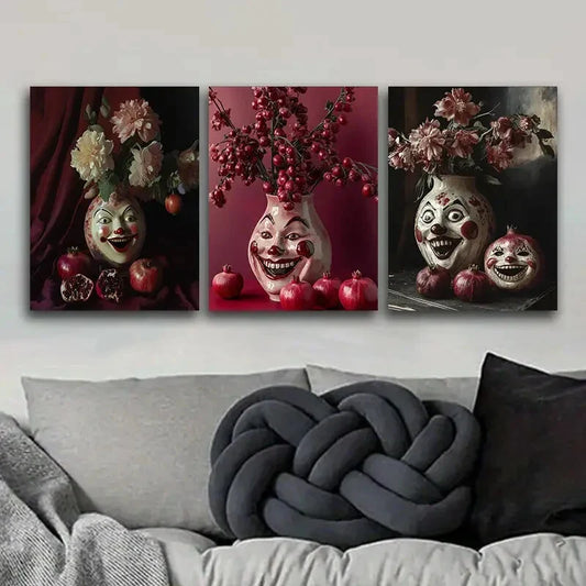 3pcs A vase with carved faces Metal Print Ready to Hang Art