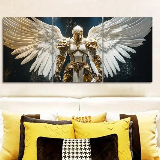 3pcs Angel in White and Golden Armor Wall Art Set Canvas Framed 40x60cm - High Quality Print 100% Australian Made Wall Canvas Ready to Hang