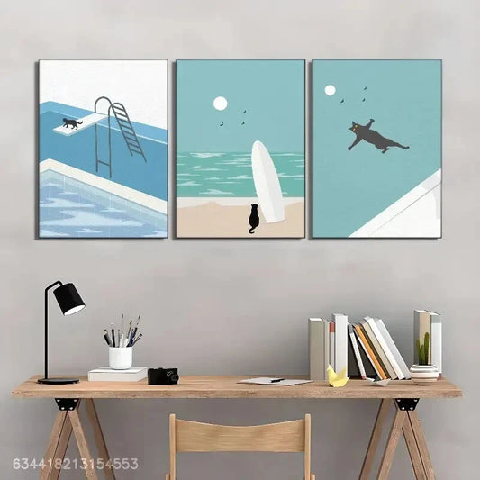 3pcs Cat Diving Swimming Suit is a Poster Metal Print Ready to Hang Art