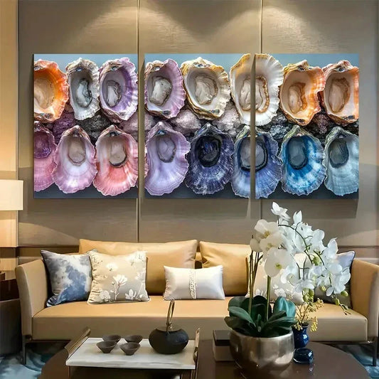 3pcs Colorful Coastal Oyster Shell Metal Print Ready to Hang Art