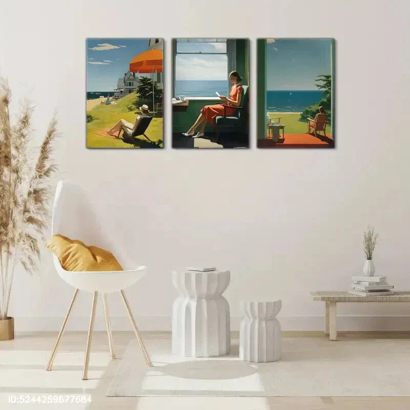 3pcs Seaside Beach Art Decoration Medieval Retro Metal Print Ready to Hang Art