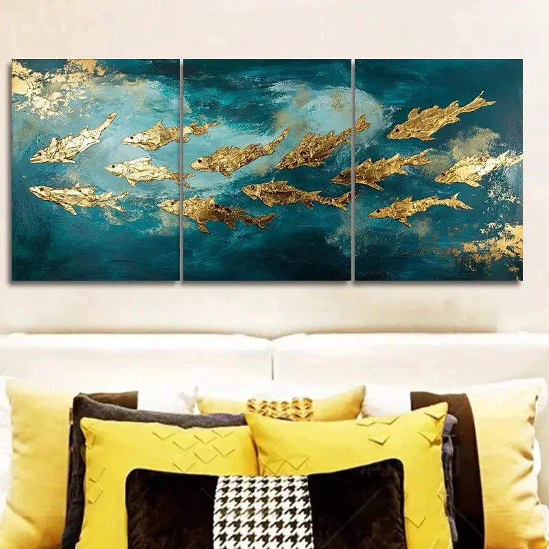 3pcs The school of fish in the water Art Deco Metal Print Ready to Hang Art