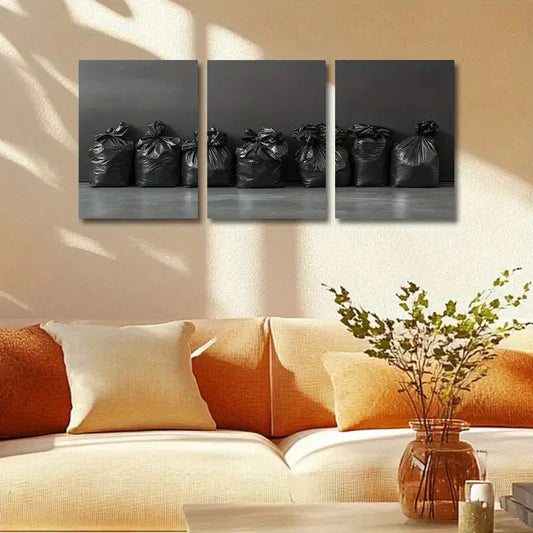 3pcs Featuring Garbage Bags Metal Print Ready to Hang Art