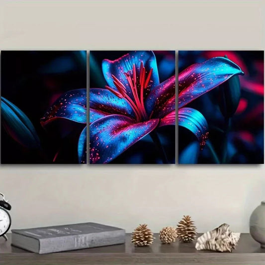 3pcs 3pcs Lily Flowers Nature Dark Background Wall Art Set Canvas Framed 40x60cm - High Quality Print 100% Australian Made Wall Canvas Ready to Hang