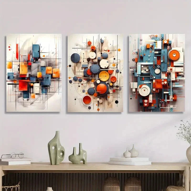 3pcs circles and shapes abstract three dimension Wall Art Set Canvas Framed 40x60cm - High Quality Print 100% Australian Made Wall Canvas Ready to Hang