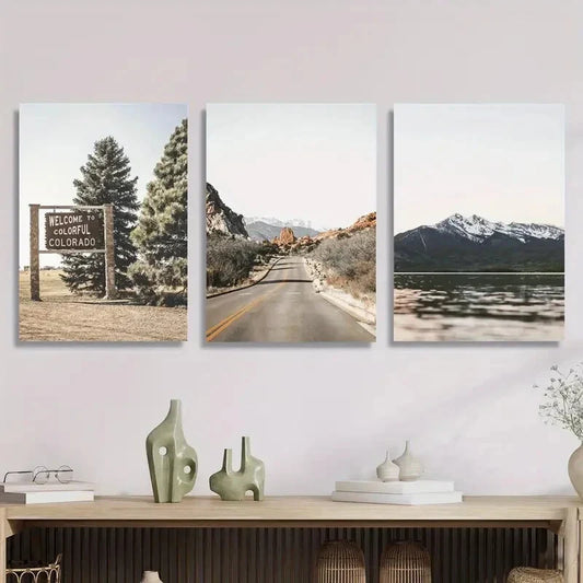 3pcs Mountain Roads & Forests, Metal Print Ready to Hang Art