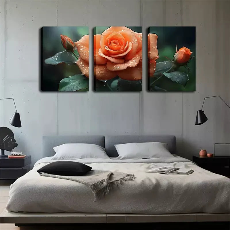 3pcs A Blooming Orange Rose Wall Art Set Canvas Framed 40x60cm - High Quality Print 100% Australian Made Wall Canvas Ready to Hang