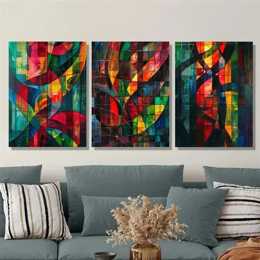 3pcs Abstract geometric color art, color mosaic Metal Print Ready to Hang Art