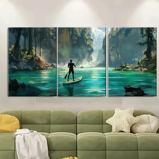 3pcs Adventure Travel Poster Paddle Boarding Metal Print Ready to Hang Art