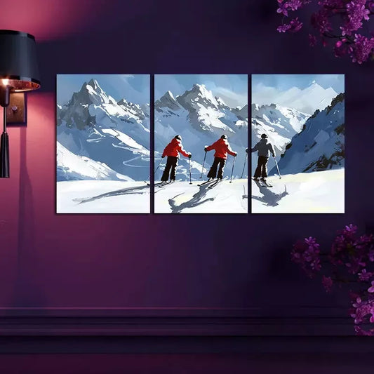 3pcs Alpine Downhill Skiing Canvas Framed 40x60cm - High Quality Print 100% Australian Made Wall Canvas Ready to Hang