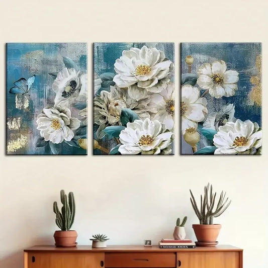3pcs Retro Abstract Floral and Natural Scenery Canvas Framed 40x60cm - High Quality Print 100% Australian Made Wall Canvas Ready to Hang
