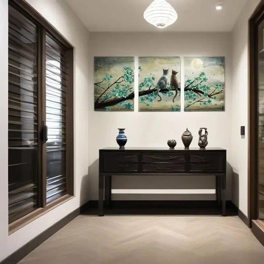 3pcs Animal Resting 2 Cats Look at The Moon Metal Print Ready to Hang Art