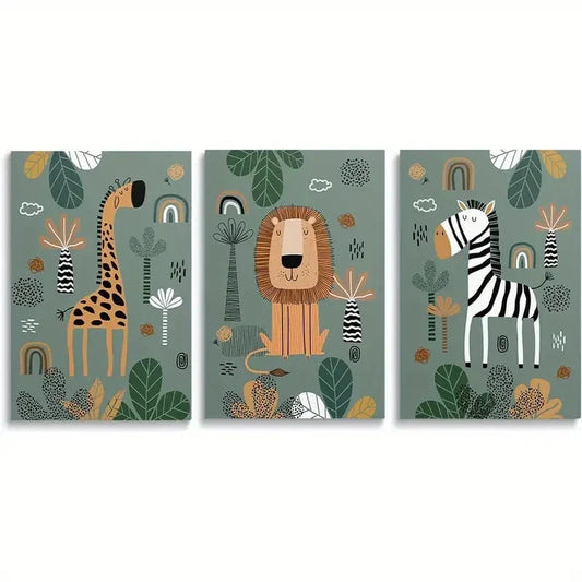 3pcs Baby Safari Nursery Metal Print Ready to Hang Art