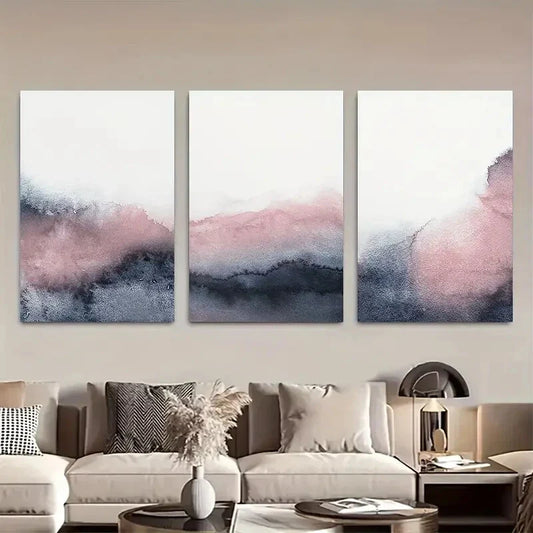 3pcs Blush Pink and Grey Wall Art Abstract Metal Print Ready to Hang Art