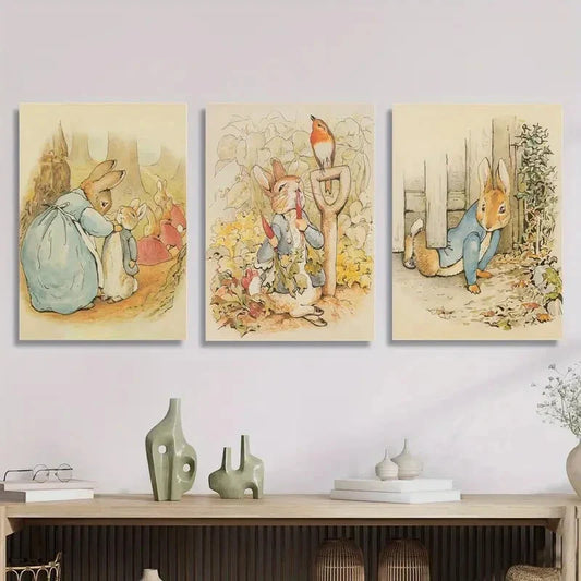 3pcs Beatrix Potter Peter Rabbit Metal Print Ready to Hang Art