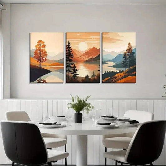 3pcs Forest Landscape Pictures Sunset Metal Print Ready to Hang Art