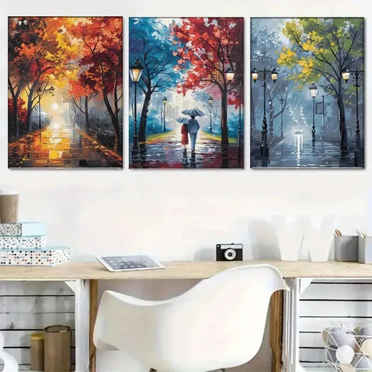 3pcs Seasonal Street Scene for Couples Metal Print Ready to Hang Art