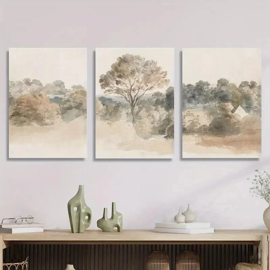 3pcs Antique rural landscape, natural trees Metal Print Ready to Hang Art