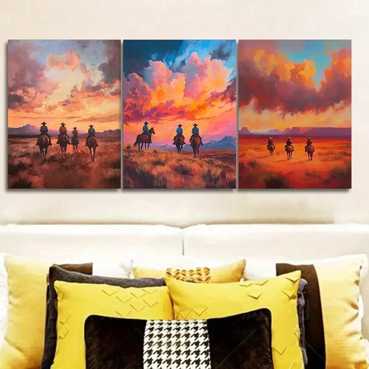 3pcs Free cowboy Painting Wall Art Set Canvas Framed 40x60cm - High Quality Print 100% Australian Made Wall Canvas Ready to Hang