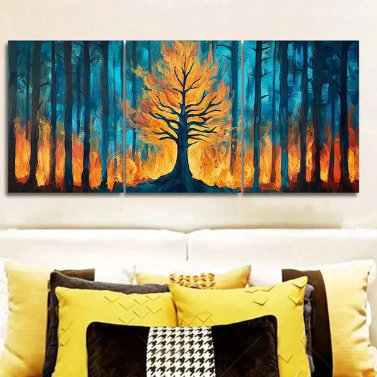 3pcs A fire in the forest Disaster Wall Art Set Canvas Framed 40x60cm - High Quality Print 100% Australian Made Wall Canvas Ready to Hang